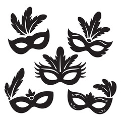 Carnival mask Vector Black silhouettes. with white background