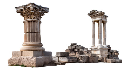 Fototapeta premium Ancient Columns' Timeless Grace: Weathered columns, relics of a glorious past, stand proudly against the backdrop of historical architecture.