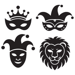 Carnival mask Vector Black silhouettes. with white background