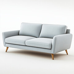 Fototapeta premium minimalist style sofa in light blue fabric with wooden legs, perfect for modern living spaces. Its sleek design adds touch of elegance and comfort to any room
