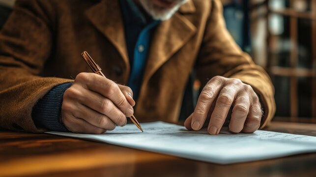 Person updating personal records with pen on paper for document management and planning