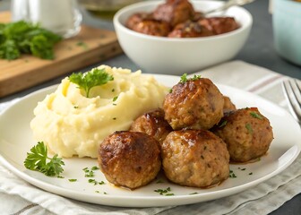 fried meatballs and mashed potatoes