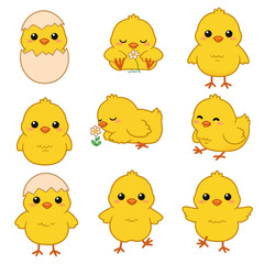 Cute chick set Spring with easter, and and animal themes.
