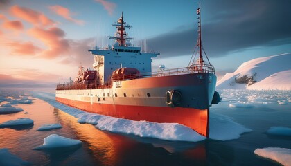 digital illustration of an icebreaker ship at sea