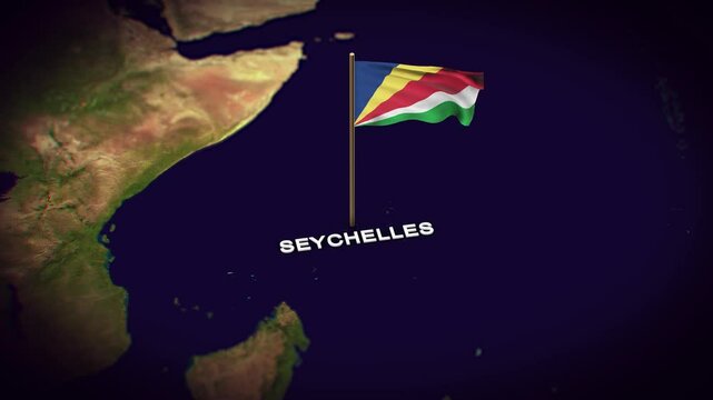 The Flag of Seychelles on the World Map, Seychelles map with flag 3d animation