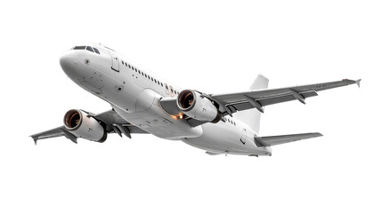 Fototapeta premium Soaring Above: A modern jet airliner gracefully ascends into the boundless blue sky, showcasing its sleek design and the raw power of flight. Capturing the essence of travel and transportation.