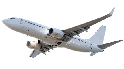 Obraz premium Soaring High: A commercial passenger jet ascends gracefully, captured in mid-flight. A symbol of travel and exploration against an endless sky.