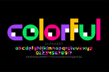 colorful. Playful style font, alphabet letters and numbers vector illustration