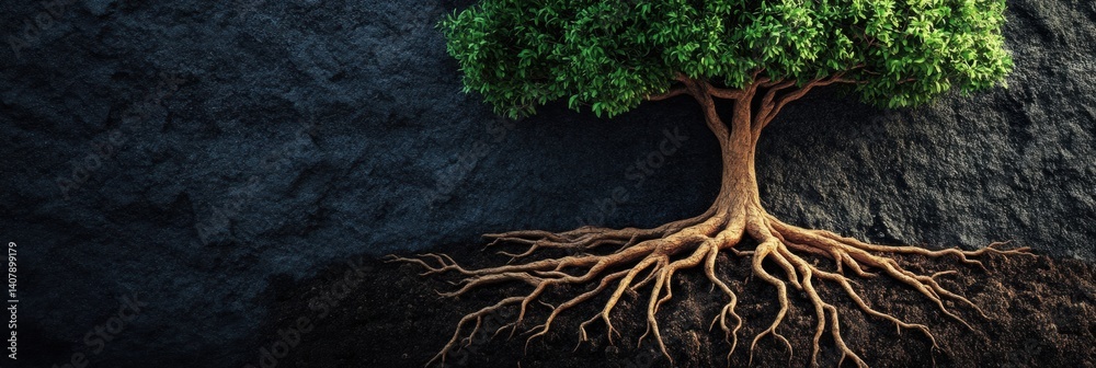 Leinwandbilder tree with neural network roots symbolizes organic intelligence in a natural setting