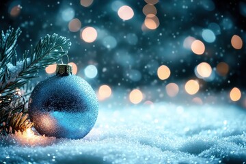 Winter Holidays Background. Shimmery Texture with Snowflakes and Blue Bokeh Lights