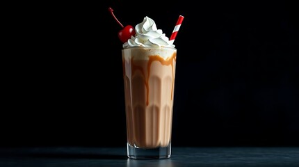 Classic Chocolate Milkshake in Tall Glass &ndash; Studio Shot on Dark Background