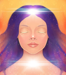 Radiant Woman in Cosmic Meditation Light
