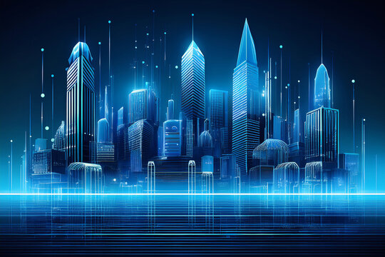 Dise&ntilde;o Horizontal Abstracto de Edificios Futuristas Azules