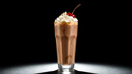 Classic Chocolate Milkshake in Tall Glass &ndash; Studio Shot on Dark Background