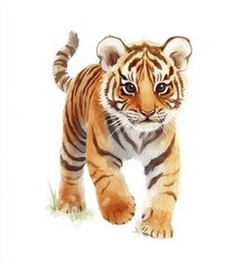 Obraz premium Playful tiger cub explores its surroundings in a natural habitat setting under bright daylight