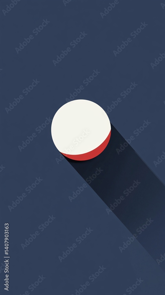 Poster white and red sphere casting long shadow on blue background