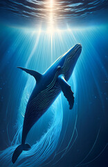 Naklejka premium Ilustración Vertical de Silueta de Ballena Azul Brillante