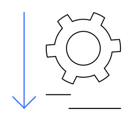 Gear and downward arrow with minimal lines emphasizing settings, progress, and customization. Ideal for technology, productivity, workflow illustration, development, efficiency, system improvement