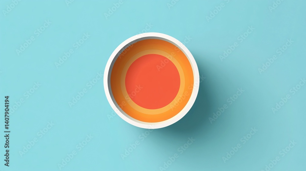 Poster orange and yellow concentric circles creating target inside white circle on light blue background