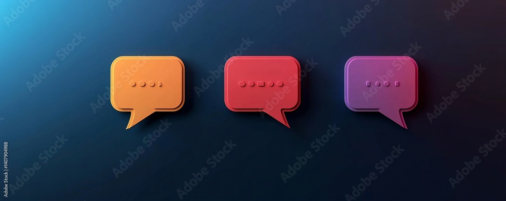Poster three colorful speech bubbles symbolize ongoing dialogue and communication