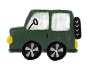 cute dark green army color jeep car crayon illustration doodle png transparent digital planner sticker cutout clipart nursery kids baby decoration