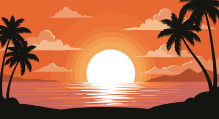 Sunset Landscape Vector Illustration