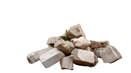 Debris of Stone: A collection of broken stones, possibly from a building or structure, is strewn about, showcasing raw, textured surfaces. It is a timeless symbol of resilience.