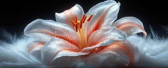 White Lily and Feathers Sympathy Banner Template for Condolences Grief Funeral Invitation