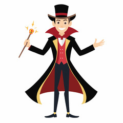 Cartoon wizard character. Witch man in wizards costume, magician warlock with magic wand. Isolated on white background. Suitable for posters,sticker, logo, children's books,games . Vector illustration