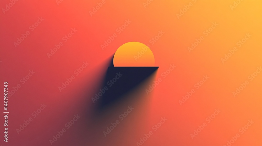 Poster half sun shining with long shadow on gradient background