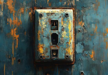 Close-up of Vintage Electrical Outlet Box with Chiaroscuro Lighting