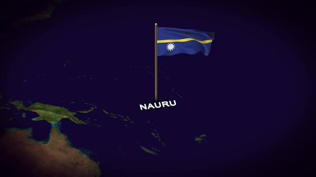 The Flag of Nauru on the World Map, Nauru map with flag 3d animation