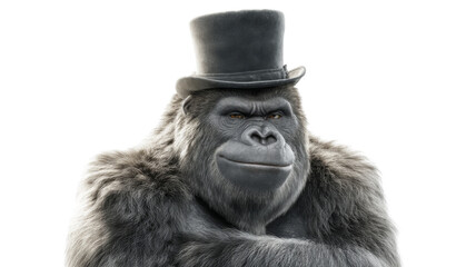 Obraz premium Smiling gorilla wearing top hat on transparent background