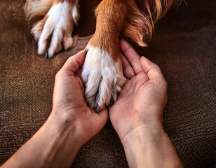 Przyjaźń człowieka z psem – zbliżenie dłoni i psiej łapy