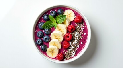 Colorful smoothie bowl with fresh fruits and seeds, crafted with care for a healthy breakfast or snack experience