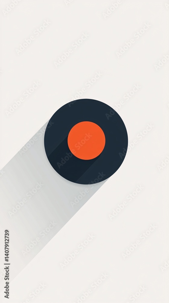 Poster red dot and circle casting long shadow on white background