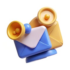 3D Render of Email Notification Icons New Message Alerts with Loudspeaker