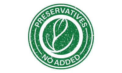 Preservatives no added green organic leaf icon. Natural organic food stamp vector template