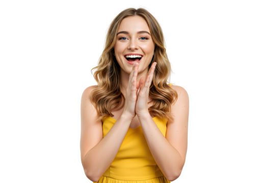 A woman clapping her hands, isolated