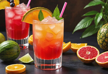 Refreshing Tropical Cocktail with Citrus and Berries