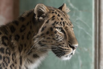 Obraz premium Snow leopard gazes intently from a rocky ledge in its natural habitat during early morning light in the mountains