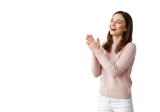 A woman clapping her hands, isolated