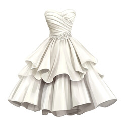 Fototapeta premium Elegant off white strapless wedding dress layered skirt bridal gown design