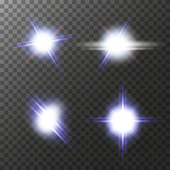 Four realistic light effects. Colors: white, blue, red. Ideal for creating light effects, glitter, shimmer and adding dynamics to graphic design. EPS10 vector illustration. 