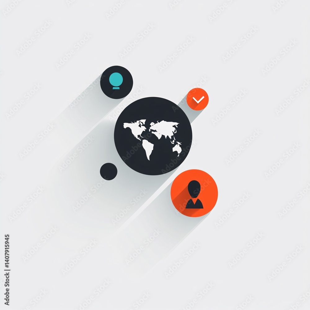 Poster global business connecting with world map and icons