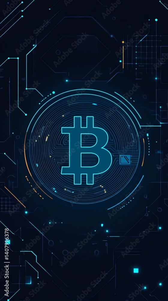 Aufkleber bitcoin cryptocurrency shining on futuristic circuit board background