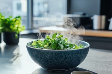 Cozy instant soup recipe modern kitchen close-up photography warm lighting inviting atmosphere