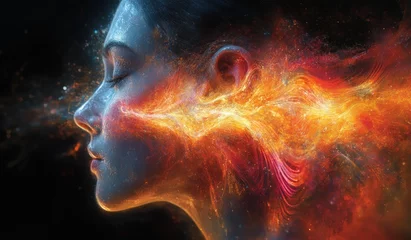 Fototapeten Human Ear Sound Waves Frequency Vibration Energy Healing Spiritual Deep Meditation Music Concept © Monika