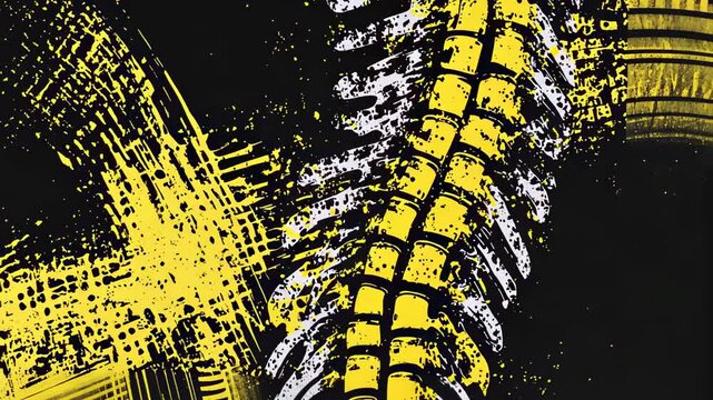 Abstract tire track and brush stroke pattern in yellow and black