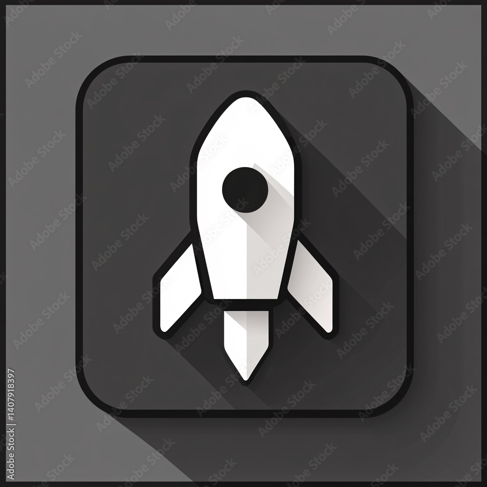 Aufkleber white rocket icon over squared gray background with long shadow